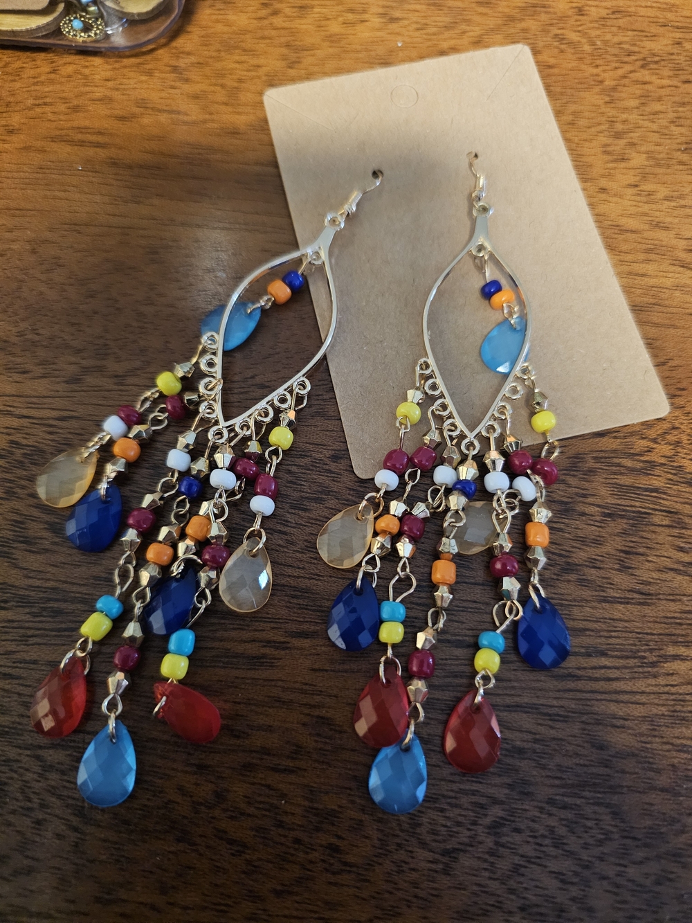 BOHO Gold-Tone Multi-Color Teardrop Dangle Earrings
